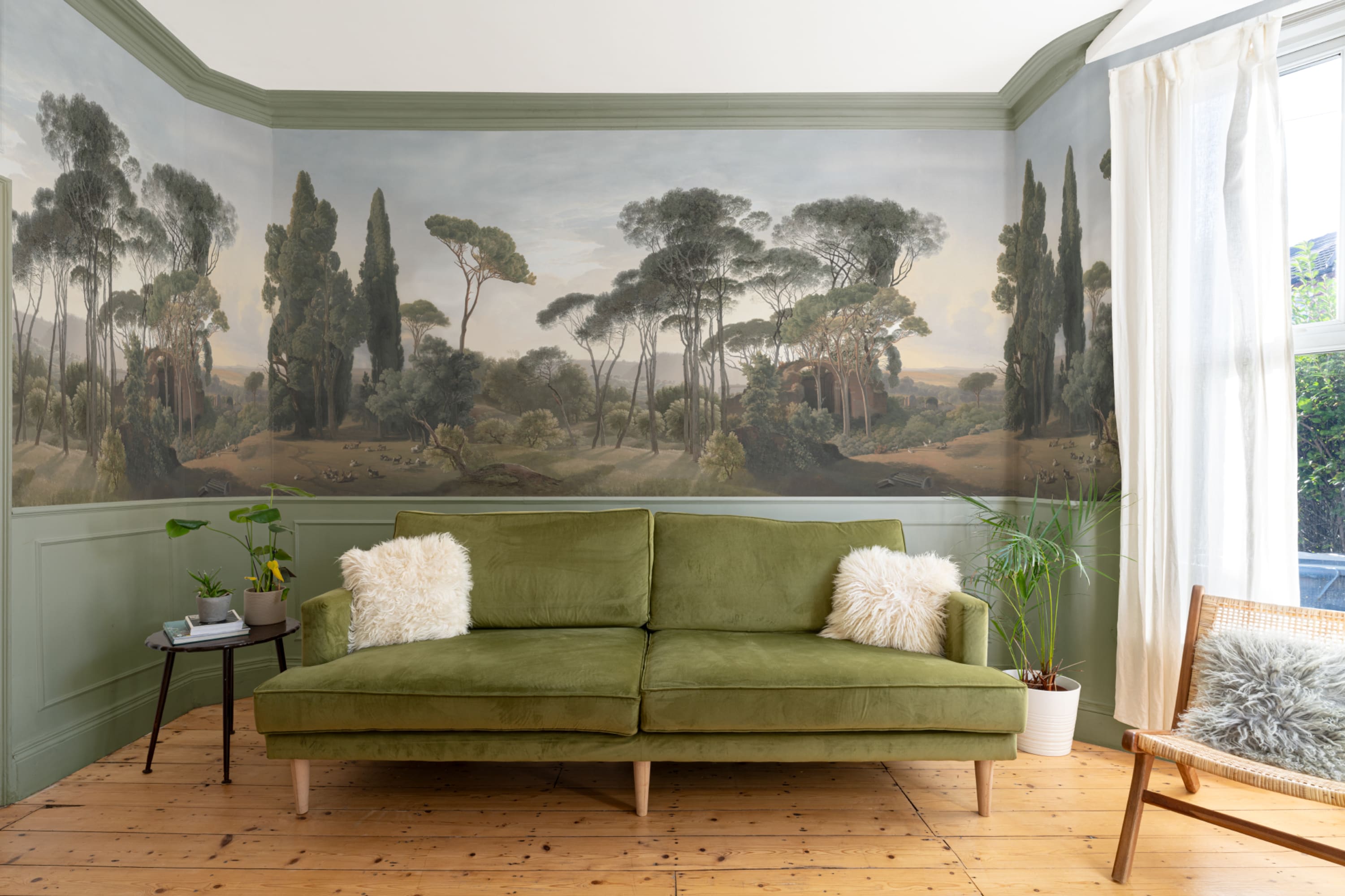 Feature wall wallpaper installation - contemporary style